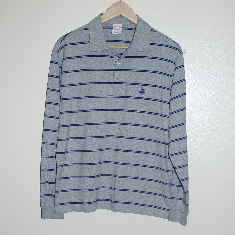 Brooks Brothers Long Sleeve Polo, grey and blue.